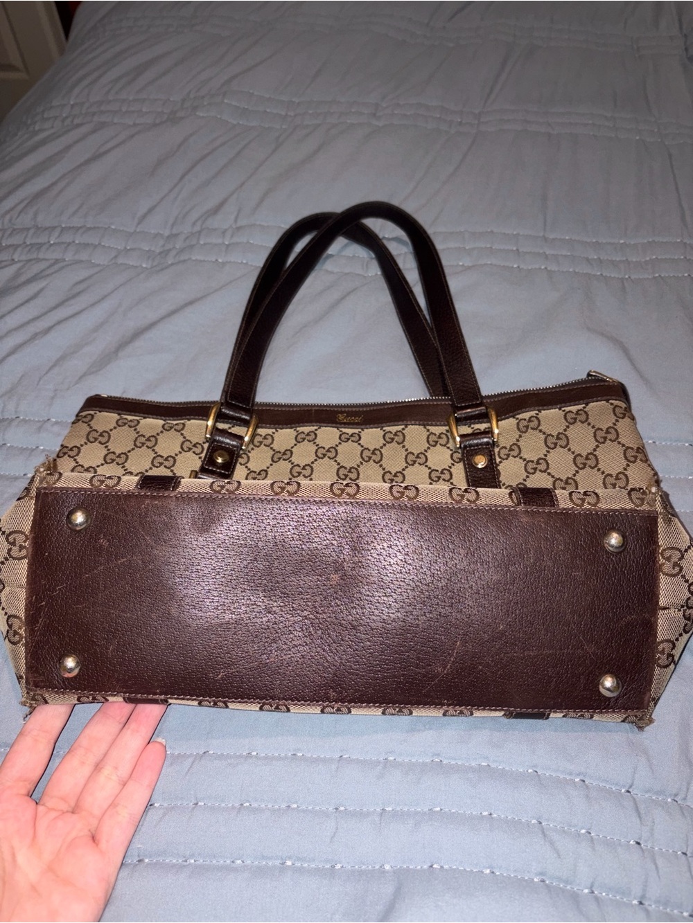 Gucci Beige GG Canvas Shoulder Bag with Brown Leather Trim - Picture 14 of 15
